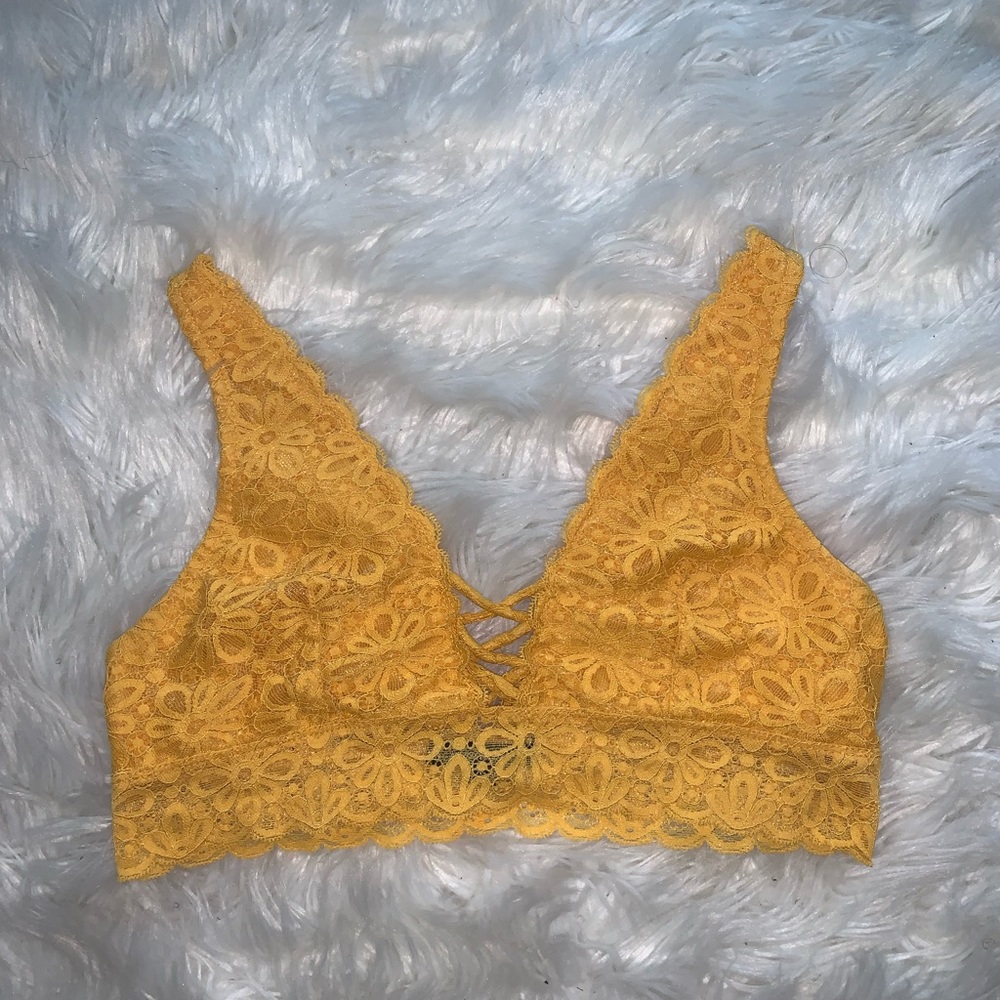 Mustard color lace bralette cropped top